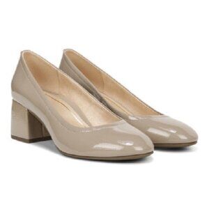Vionic Women’s Carmel Patent Leather Chunky Comfort Round Toe Heel Taupe 6 wide